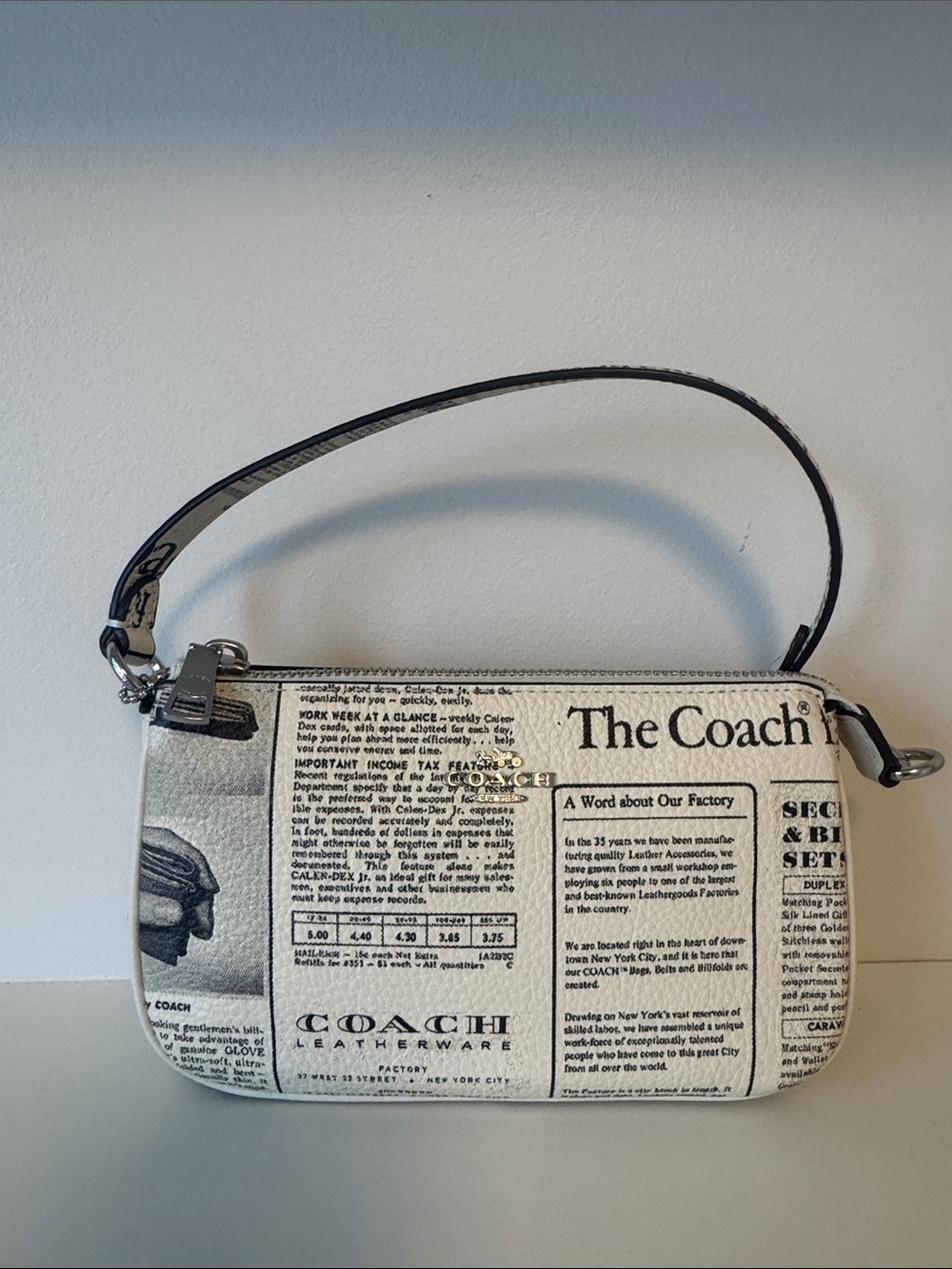 Coach Newspaper-Print Shoulder Bag in Cream and Black